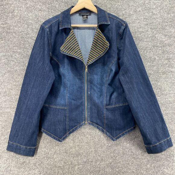 Ashley Stewart Jacket Women 14/16 Blue Denim Dark Wash Full Zip Collared Casual - Picture 4 of 8